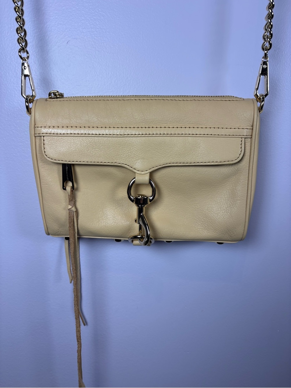 Rebecca Minkoff Beige Leather Mini MAC Crossbody with Chain Strap